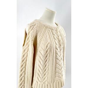 Anine Bing Cream Ivory Cableknit Sweater Chunky Open Arm Cold Shoulder Small S